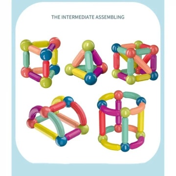 Joc educativ de constructie Magnetic Sticks cu bile si bete magnetice, 64 Piese, Pentru adulti si copii 3+ - Img 1