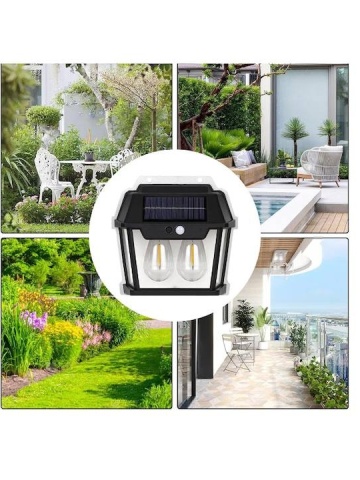 Lampa solara tip felinar 28W Smartix cu 2 Becuri, Acumulator 1200mAh, Senzor 5-8M, Pentru exterior, Suport inclus, Panou solar inclinat, 600 Lumeni, Negru - Img 5
