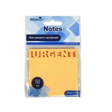 Notes adeziv stantat Office Cover H1-URGENT, 50 coli, 75x75mm, Portocaliu neon, Blister - Img 2