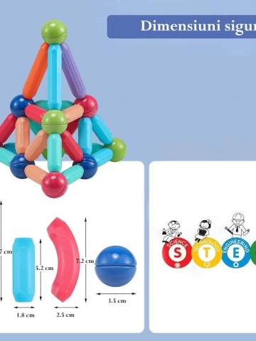 Set 100 Magnetic Sticks – Joc Educativ de Construcție cu 100 de Piese, Bile și Bețe Magnetice, Ideal pentru Copii 3+, Multicolor - Img 4