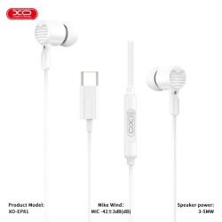 XO EP81 – Casti cu fir In Ear USB-C 1.2m, digital, alb - Img 2