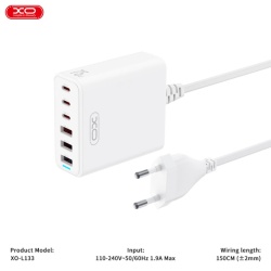 XO L133 – Statie incarcare GaN PD 75W cu 3xUSB-C si 3xUSB-A cablu 1.5m, alb - Img 4