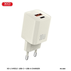 XO L149 – Incarcator retea 18W cu 1xUSB-C si 1xUSB-A 5V 3A, bej - Img 2
