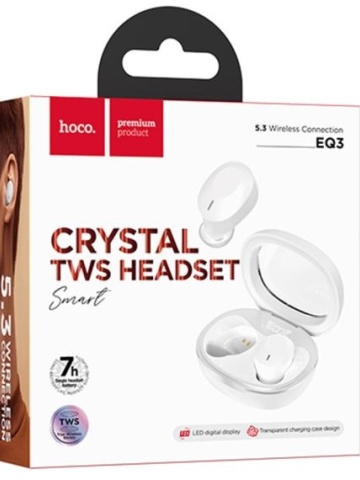 Hoco EQ3 - Casti Wireless, Bluetooth 5.3, Baterie 150mAh, 150h StandBy, Smart True, Alb - Img 1