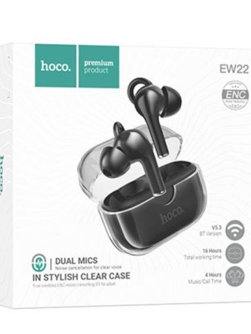 Hoco EW22 - Casti Wireless, Ear Buds, Bluetooth 5.3, 150h StandBy, 300mAh, ENC Noise, Cantante, Negru - Img 1