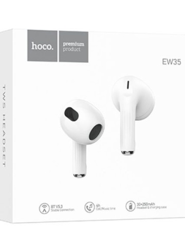 Hoco EW35 - Casti Wireless, Ear Buds, Bluetooth 5.3, Baterie 150h StandBy, 250mAh, Sonido, Alb - Img 1