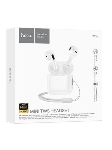 Hoco EW53 - Casti Wireless, Ear Buds, Bluetooth 5.3, Baterie 150h StandBy, 250mAh, Lanyard, Lucky, Alb - Img 1