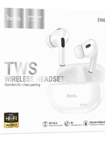 Hoco EW60 - Casti Wireless, Ear Buds, Bluetooth 5.3, Baterie 150h StandBy, 300mAh, HiFI, Norman, Alb - Img 1