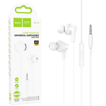 Hoco M114 - Casti cu Fir, In Ear, 3.5mm, 1.2m, Mic & Volume Key, Alb - Img 1