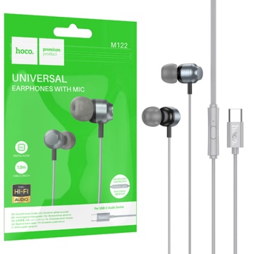 Hoco M122 - Casti cu Fir, In Ear, Type-C, 1.2m, Mic & Volume Key, HiFi, Gri - Img 1