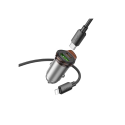 Hoco NZ16A – Incarcator auto PD43W cu 1xUSB-C + 1xUSB si cablu Lightning 1m, gri - Img 3