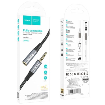 Hoco UPA20 - Cablu Audio, Jack 3.5mm (M) - la Jack 3.5mm (F) - 1m, Negru - Img 2