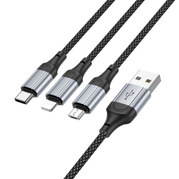 Hoco X102 - Cablu Date si Incarcare, USB la Lightning / MicroUSB / Type-C, 2.4A, 3 in 1, 1m, Negru - Img 4