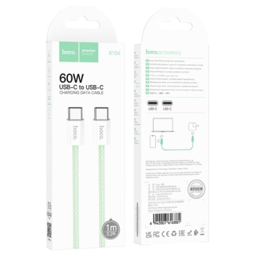 Hoco X104 - Cablu Date si Incarcare, Type-C, PD60W, QC3.0, Braided, 1m, Verde - Img 1