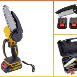 Mini fierastrau electric cu lant 6 Inch, 2 acumulatori 36V, 2 lanturi, Galben - Img 2
