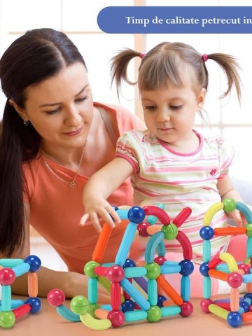 Set 100 Magnetic Sticks – Joc Educativ de Construcție cu 100 de Piese, Bile și Bețe Magnetice, Ideal pentru Copii 3+, Multicolor - Img 5
