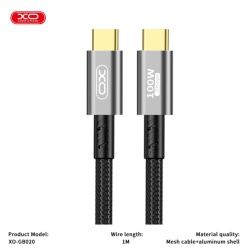 XO GB020 - Cablu Date si Incarcare, USB-C, PD100W, QC3.0, 4K, 1m, Gri - Img 2