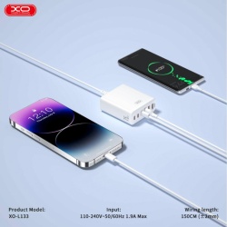 XO L133 – Statie incarcare GaN PD 75W cu 3xUSB-C si 3xUSB-A cablu 1.5m, alb - Img 5