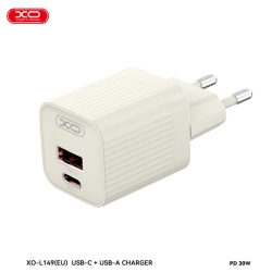 XO L149 – Incarcator retea 18W cu 1xUSB-C si 1xUSB-A 5V 3A, bej - Img 3