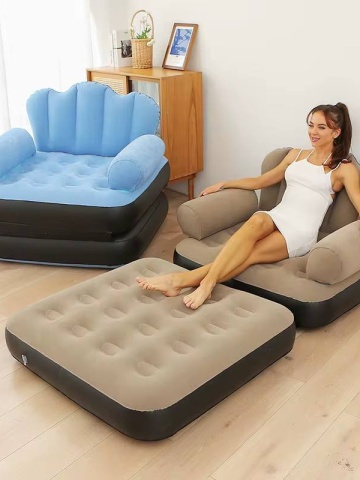 Canapea gonflabila 3-in-1 pentru interior si exterior, PVC, 1 Persoana, Transformer 90x88x100CM si 70x22x198CM, Bej - Img 3