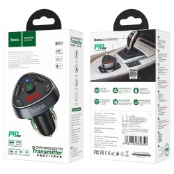 Hoco E51 – Modulator FM Bluetooth 18W 5V 3.1A 1xUSB-C 1xUSB-A PD QC3.0, negru - Img 1