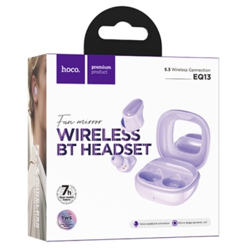 Hoco EQ13 - Casti Wireless, Ear Buds, Bluetooth 5.3, 180h StandBy, 400mAh, Mirror Case, Funtrue, Violet - Img 1
