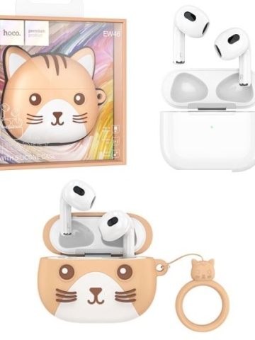 Hoco EW46 - Casti Wireless, Ear Buds, Bluetooth 5.3, Cat Case, 150h StandBy, 300mAh, Cream - Img 1