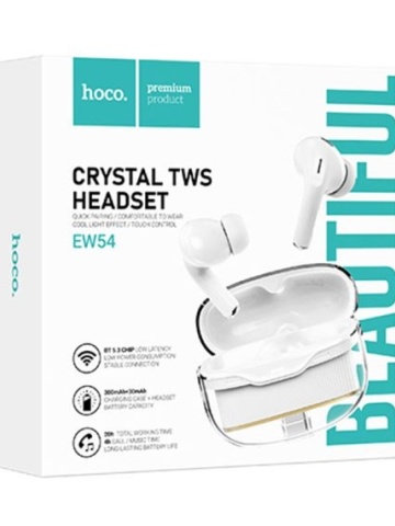 Hoco EW54 - Casti Wireless, Ear Buds, Bluetooth 5.3, Baterie 300mAh, Rayo, Alb - Img 1