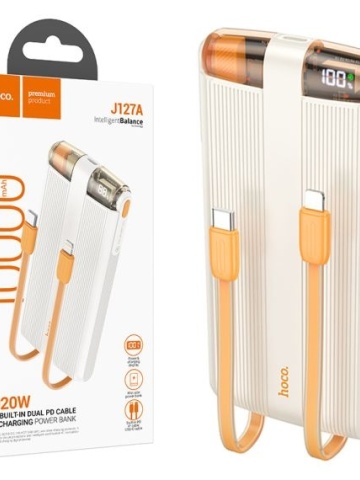 Hoco J127A - Baterie Externa, PowerBank, USB-C, Baterie 10000mAh, Mini-cabluri color, 5V, Display LED, Alb - Img 1