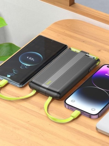Hoco J27A - Baterie Externa, PowerBank, USB-C, Baterie 10000mAh,Mini-cabluri color, 5V, Display LED, Negru - Img 6