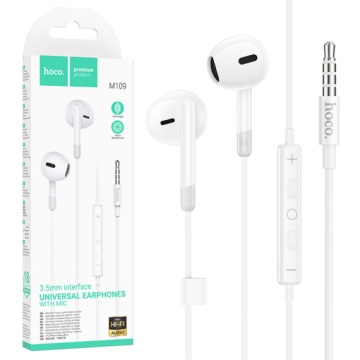 Hoco M109 - Casti cu Fir, In Ear, 3.5mm, 1.2m, Mic & Volume Key, HiFi, Alb - Img 2