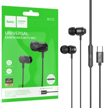 Hoco M122 - Casti cu Fir, In Ear, Type-C, 1.2m, Mic & Volume Key, HiFi, Negru - Img 2