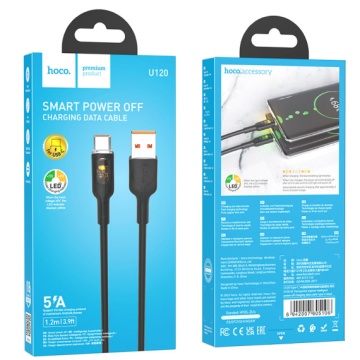 Hoco U120 - Cablu Date si Incarcare, USB la Type-C, 18W, 5A, LED Power, 1.2m, Negru - Img 2