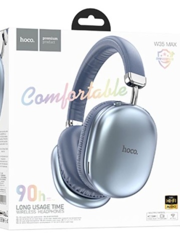 Hoco W35 MAX - Casti Wireless, Over Ear, Bluetooth 5.3, Baterie 200h, StandBy, 800mAh, Air Triumph, Albastru - Img 1