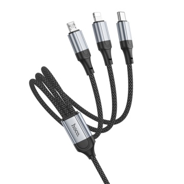 Hoco X102 - Cablu Date si Incarcare, USB-A la Lightning / MicroUSB-A / USB-C, 2.4A, 3 in 1, 1m, Negru - Img 5