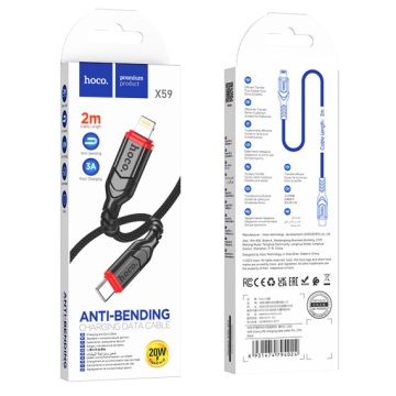 Hoco X59 - Cablu Date si Incarcare, Type-C la Lightning, PD20W, QC3.0, Braided, 2m, Negru - Img 2