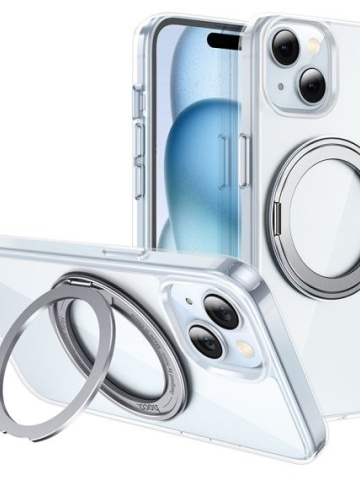 Husa Hoco AS1 - iPhone 15 Plus, MagSafe, Ring Stand, Frosted, Transparent - Img 1