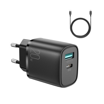 Joyroom L-QP2011 - Incarcator Retea + Cablu Lightning, 20W, 1xUSB-C, 1xUSB-A, PD, QC 3.0, Negru - Img 2