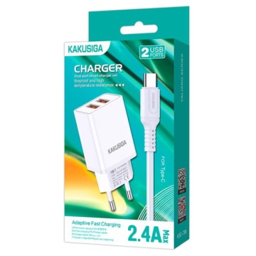 Kaku KSC-788 - Incarcator Retea + Cablu USB-C, 18W, 2.4A, 2xUSB-A-A, QC 3.0, Alb - Img 2