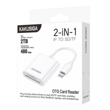 Kaku KSC-907 - Cititor de carduri, conector Lightning, SD/TF, 2-in-1, 480Mbps, Alb - Img 1