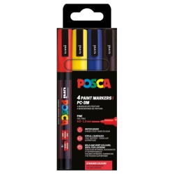 M1505 - 4 Markere UNI Posca Culori Intense pc-3m, Varf rotund, 0.9-1.3mm - Img 1