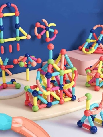Set 100 Magnetic Sticks – Joc Educativ de Construcție cu 100 de Piese, Bile și Bețe Magnetice, Ideal pentru Copii 3+, Multicolor - Img 6