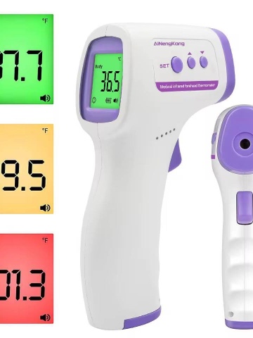 Termometru non contact cu infrarosu Smartix digital, de mare precizie, Display LED HD, masurare fara atingere, Pentru copii și adulti, Alb-Violet - Img 2