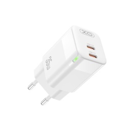 XO CE07 - Incarcator Retea + Cablu USB-C, 1m, GaN, PD35W, 2xUSB-C, alb - Img 3