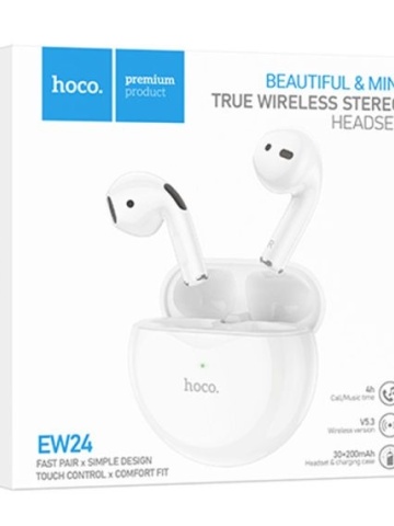Hoco EW24 - Casti Wireless, Ear Buds, Bluetooth 5.3, 180h StandBy, 200mAh, True, Alb - Img 1