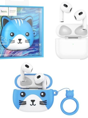 Hoco EW46 - Casti Wireless, Ear Buds, Bluetooth 5.3, Cat Case, 150h StandBy, 300mAh, Albastru - Img 1