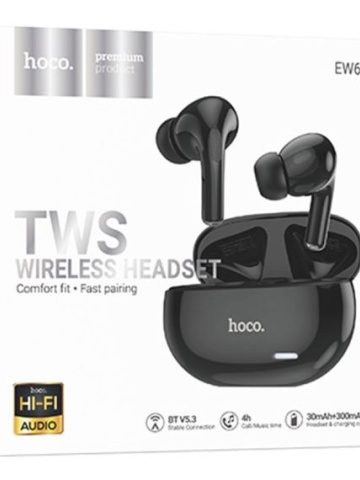 Hoco EW60 - Casti Wireless, Ear Buds, Bluetooth 5.3, Baterie 150h StandBy, 300mAh, HiFI, Norman, Negru - Img 1