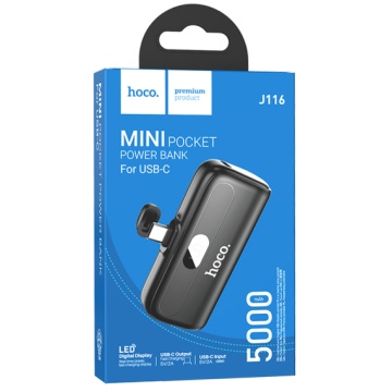 Hoco J116 - Baterie Externa, PowerBank, afisaj digital, conector Lightning, Compact Size, 5000mAh, 5V/2A, Negru - Img 1