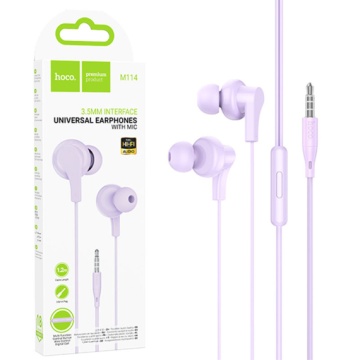 Hoco M114 - Casti cu Fir, In Ear, 3.5mm, 1.2m, Mic & Volume Key, Violet - Img 1