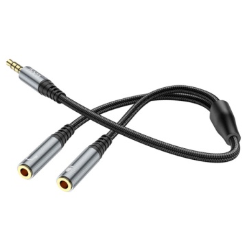 Hoco UPA21 - Cablu, Audio Y Splitter, 2x Jack 3.5mm (F) - la Jack 3.5mm (M) - 25cm, Negru - Img 2